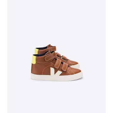 Kids' Veja ESPLAR MID LEATHER High Tops Coffee | ZA 678AHK